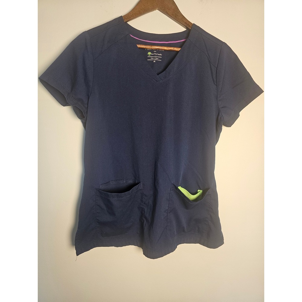 Professional‎ Purple Label Healing Hands Scrub Top Womens Medium Navy Jill 2320